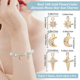 18Pcs 3 Style Brass Micro Pave Cubic Zirconia Charms, Nickel Free, Real 18K Gold Plated, Mixe Shape, Clear, 8.5~14x7~8x2.5mm, Hole: 1~1.2mm, 6pcs/style