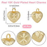 10Pcs Rack Plating Brass Pendants, Long-Lasting Plated, Cadmium Free & Lead Free, Puffed Heart Charms, Real 18K Gold Plated, 17x15.5x8mm, Hole: 2.5mm