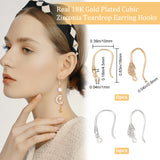 12Pcs 2 Colors Brass Micro Pave Clear Cubic Zirconia Earring Hooks, with Horizontal Loops, Teardrop, Platinum & Golden, 16x10x4.5mm, Hole: 1mm, Pin: 0.9mm, 6pcs/color