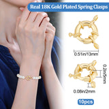 10Pcs Rack Plating Brass Spring Clasps, Real 18K Gold Plated, 13x5mm, Hole: 2mm