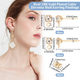 80Pcs 2 Size Brass Stud Earring Findings, with Clear Cubic Zirconia & Horizontal Loops & 80Pcs Friction Ear Nuts, Diamond, Real 18K Gold Plated, 5.5~6.5x3~4mm, Hole: 0.8~1mm, Pin: 0.5~0.7mm, 40Pcs/size