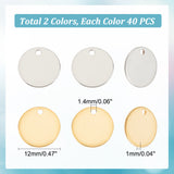 160Pcs 2 Colors 201 Stainless Steel Stamping Blank Tag Pendants, Flat Round, Mixed Color, 12x1mm, Hole: 1.4mm, 80pcs/color