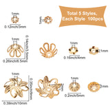 500Pcs 5 Style Brass Bead Cap, Long-Lasting Plated, Flower, Real 18K Gold Plated, 100pcs/style