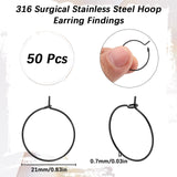 50Pcs 316L Surgical Stainless Steel Hoop Earring Findings, Wine Glass Charms Rings, Electrophoresis Black, 21x0.7mm, 21 Gauge