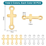 60Pcs 2 Colors Ion Plating(IP) 304 Stainless Steel Connector Charms, Sideways Cross Links, Mixed Color, 18x7x1.5mm, Hole: 2mm, 30pcs/color
