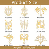 Nickel Decoration Stickers, Metal Resin Filler, Epoxy Resin & UV Resin Craft Filling Material, Golden, Sword, Dragon, 40x40mm, 9 style, 1pc/style, 9pcs/set