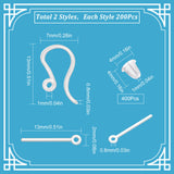 200Pcs Plastic Earring Hooks, with 200Pcs PVC Stud Earring Findings, with Horizontal Loops & 400Pcs Plastic Ear Nuts, WhiteSmoke, 13~15x2~8.5mm, Hole: 0.8~1.2mm, 20 Gauge, Pin: 0.9mm