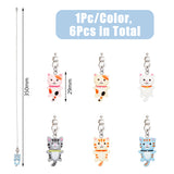 Cat Shape Resin Ceiling Fan Pull Chain Extenders, with 304 Stainless Steel Ball Chains, Mixed Color, 350mm, 6pcs/set