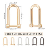 &reg 12Pcs 3 Colors Alloy D-Rings with Screw Shackle, Horseshoe U Shape Buckles for Bag Strap Connector, Mixed Color, 3.5x2x0.55cm, 4pcs/color