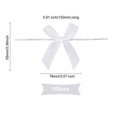 150Pcs Polyester Bowknot, with Iron Wire Twist Ties, for DIY Gift Wrap Wedding Candy Party Decoration, White, 150mm