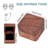 Square Wood Ring Storage Boxes, Flip Cover Case, with Velvet Inside and Magnetic Clasps, for Wedding, Proposal, Valentine's Day, Coconut Brown, 5.5x5.5x3.8cm