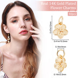 40Pcs Rack Plating Alloy Charms, with Jump Rings, Long-Lasting Plated, Cadmium Free & Lead Free, Flower Charms, Real 14K Gold Plated, 12x10.5x3.5mm, Hole: 4mm