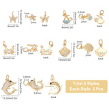 10Pcs 5 Style Brass Charms, with Micro Pave Cubic Zirconia and Jump Rings, Mixed Shape, Golden, 8~11.5x8~13.2x2~3.8mm, hole: 1~3.6mm, 2pcs/style