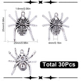 30Pcs Tibetan Style Alloy Pendants, Antique Silver, Spider Charm, Antique Silver, 25x25x4mm, Hole: 1.6mm