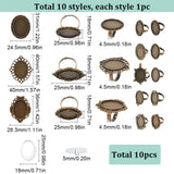 DIY Blank Dome Finger Rings Making Kit, Including Oval & Owl & Rhombus Adjustable Alloy Ring Components, Glass Cabochons, Antique Bronze, 20Pcs/bag