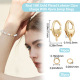 14Pcs Brass Lobster Claw Clasps, with 30Pcs 304 Stainless Steel Jump Rings, Cadmium Free & Lead Free, Oval, Real 18K Gold Plated, Clasp: 11x7x2.5mm