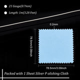 1M Sterling Silver Wire, Round, with 2Pcs Suede Fabric Square Silver Polishing Cloth, Silver, 21 Gauge, 0.7mm