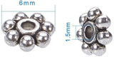 Tibetan Silver Alloy Spacer Beads, Lead Free and Cadmium Free, Snowflake, Antique Silver, 6x6x2mm, Hole: 1.5mm, about 300pcs/box