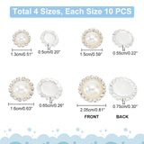 40Pcs 4 Style Alloy Rhinestones Cabochons, with Plastic Imitation Pearl, Half Round, Silver, 1.3~2.05x0.5~0.75cm, 10pcs/style