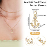 Brass Micro Pave Cubic Zirconia Pendants, Anchor, Real 18K Gold Plated, 16.5x11.5x2.5mm, Hole: 3.5mm, 10pcs/box