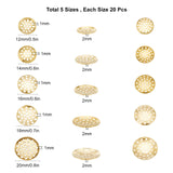 100Pcs 5 Style Brass Finger Ring/Brooch Sieve Findings, Perforated Disc Settings, Raw(Unplated), 20pcs/style