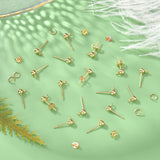 100Pcs 304 Stainless Steel Stud Earring Findings, Ball Stud Earring Post with Loop, with 100Pcs Open Jump Rings & 100Pcs Ear Nuts, Real 24K Gold Plated, 15x7x4mm, Hole: 1.7mm