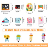 48Pcs 12 Styles Teachers' Day Opaque Resin Cabochons, Study Supplies, Ruler & Blackboard & Pencil, Mixed Shapes, Mixed Color, 13.5~25x8~22.5x5~7.5mm, 4pcs/style