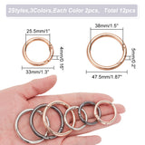 12Pcs 6 Styles Zinc Alloy Spring Gate Rings, Round Ring, Mixed Color, 4~6 Gauge, 33~47x4~5mm, Hole: 25.5~38mm, 2pcs/style