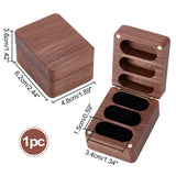 3 Slot Rectangle Wood Jewelry Storage Box, with Magnetic Clasps and Black Velvet Inside, for Earring Studs, Rings, Tan, 4.8x6.2x3.6cm, Inner Diameter: 3.4x1.5cm