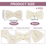 4Pcs Cloth Bowknots Shoe Decorations, with Plastic Imitation Pearl Beads, Antique White, 51x98x19mm