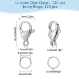 120Pcs 304 Stainless Steel Lobster Claw Clasps with 120Pcs Open Jump Rings, Stainless Steel Color, Clasp: 12x7x3.5mm, Hole: 1.5mm; Jump Rings: 6x0.7mm(21 Gauge), Inner Diameter: 4.6mm