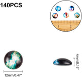 Flatback Glass Cabochons for DIY Projects, Dome/Half Round with Mixed Patterns, Mixed Color, Starry Sky Pattern, 12x4mm, 140pcs/box