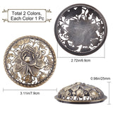 2Pcs 2 Colors Alloy Incense Burner Cover, Half Round with Lotus, Mixed Color, 79x25mm, Inner Diameter: 69mm, 1pc/color