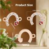 50Pcs Alloy Rhinestone Connector Charms, Links Connectors, Horseshoe with Ladybug, Golden, 15x22x2mm, Hole: 2mm