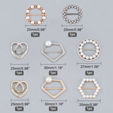 8Pcs 8 Styles Alloy Rhinestone Scarf Clips Brooches, Mixed Shapes, Mixed Color, 1pc/style