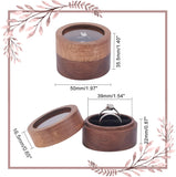 Walnut Wooden Engagement Ring Boxes, Jewelry Box Storage Case, with Clear Window and Sponge inside, Fit for 2Pcs Rings, Column, Coffee, 5x3.55cm