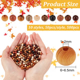 Natural Wood Beads Sets, Round, Mixed Color, 6~6.5mm, Hole: 1~2mm, 50pcs/style, 10 styles, 500pcs/box