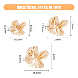 24Pcs 3 Style Irregular Flower Shape 1-Hole Zinc Alloy Shank Buttons, Garment Decoration, Light Gold, 17~24x16.5~23.5x12.5~13.5mm, Hole: 2mm, 8pcs/style