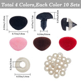 40Pcs 4 Colors Plastic Safety Noses, Flocky Craft Nose, for DIY Doll Toys Puppet Plush Animal Making, Mixed Color, 13.5x18x17mm, 10pcs/color