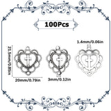 100Pcs Tibetan Style Alloy Pendants, Crosslet Heart Pendants, Lead Free & Cadmium Free, Heart with Cross, Antique Silver, 21.5x20x3mm, Hole: 1.4mm