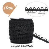 Polyester Braid Trims with Elastic Button Loops, Buttonhole Ribbons for Costume Crafts and Sewing, Black, 5/8 inch(15mm), about 27.34 Yards(25m)/Roll