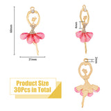 30Pcs Transparent Resin Big Pendants, Ballet Girl Charms, with Golden Plated Alloy Findings and Crystal Rhinestone, Pink, 60x31x4mm, Hole: 2mm