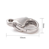 304 Stainless Steel Lobster Claw Clasps, Stainless Steel Color, 10x6x3mm, Hole: 1mm, about 100pcs/box