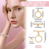 12 Sets Brass Toggle Clasps, Long-Lasting Plated, Twist Ring, Real 18K Gold Plated, Ring: 14.5x12x2mm, Hole: 3.5mm, Bar: 5x17x2.5mm, hole: 3.5mm