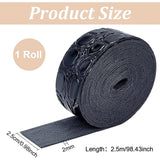 PU Imitation Leather Ribbon, Flat with Crocodile Skin Pattern, Black, 25x2mm, 2.5m/roll