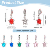 7Pcs 7 Colors Glass European Dangle Charms, Large Hole Pendant, with Alloy Rhinestone Findings, Platinum, Tortoise, Mixed Color, 29mm, Tortoise: 20x13x6mm, Hole: 5mm, 1pc/color