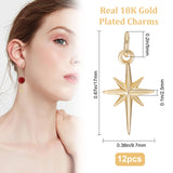 12Pcs Brass Pendants, with Jump Rings, Star, Real 18K Gold Plated, 17x9.7x2.5mm, Hole: 3.4mm