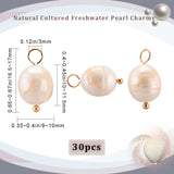 30Pcs Natural Cultured Freshwater Pearl Pendants, with Brass Ball Head Pins, Rice Charms, Real 18K Gold Plated, 16.5~17mm, Hole: 3mm