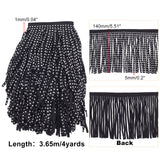 4 Yards Tassel Fringe Faux Suede Ribbon, Tassel Trimming, with Rhinestone, for Garment Accessories, Black, 140x1mm, about 3.65m/set