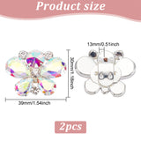 2Pcs Alloy Rhinestone Wedding Shoe Decorations, Detachable Shoe Buckle Clips, Butterfly, Crystal AB, 30x39x13mm